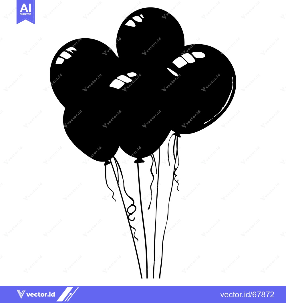 Premium Vector dari Five Black Balloons Tied Together with Ribbons