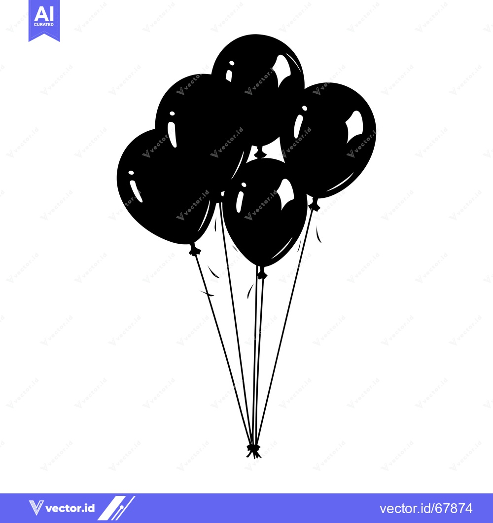 Premium Vector dari Black and White Silhouette of Five Balloons Tied Together