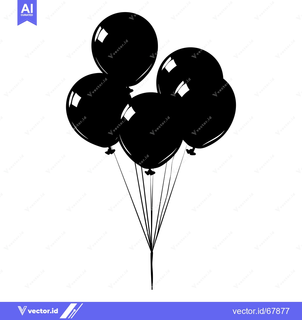 Premium Vector of Black and White Silhouette of Five Balloons Tied Together