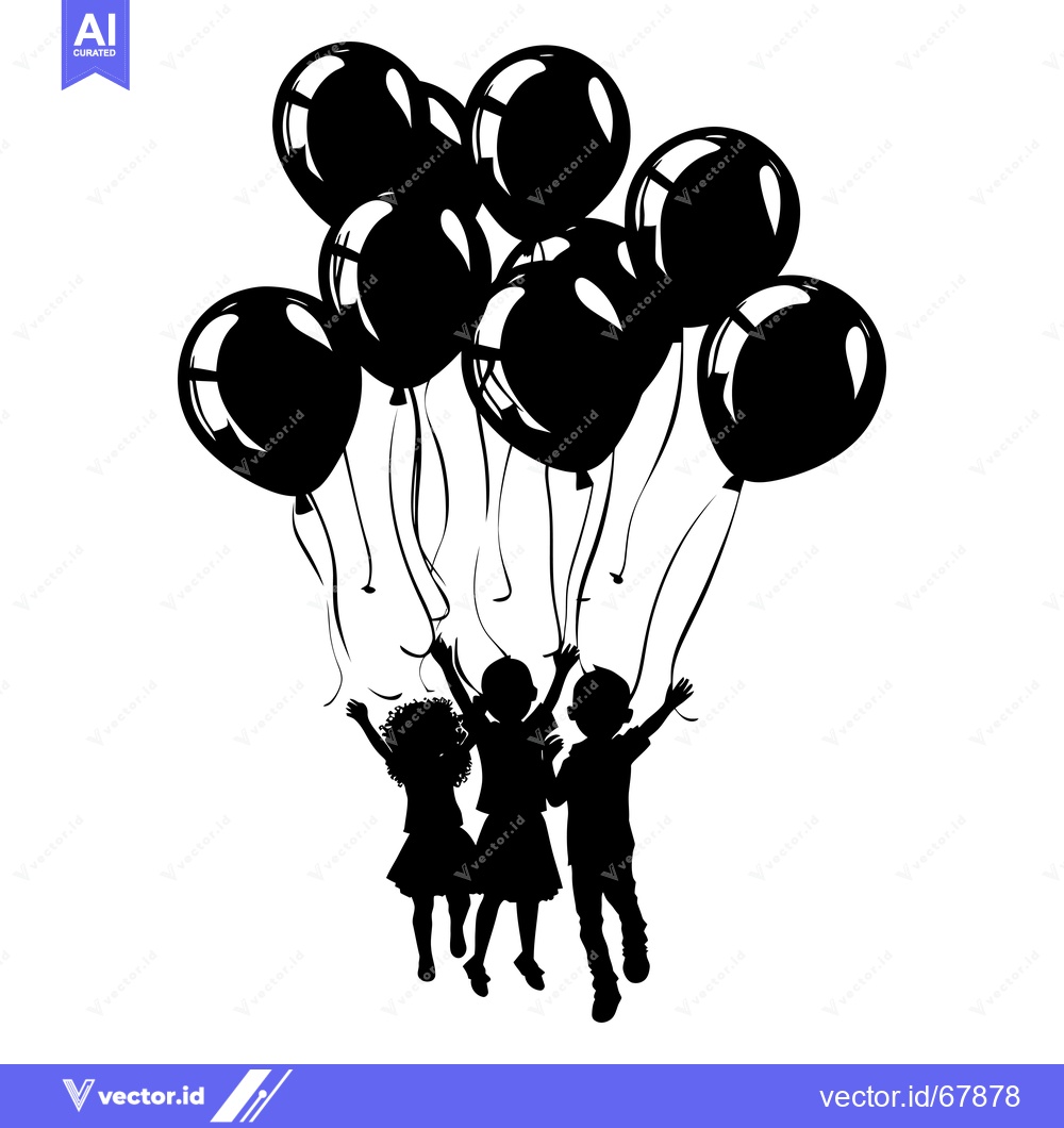 Premium Vector of Silhouette of three children holding balloons