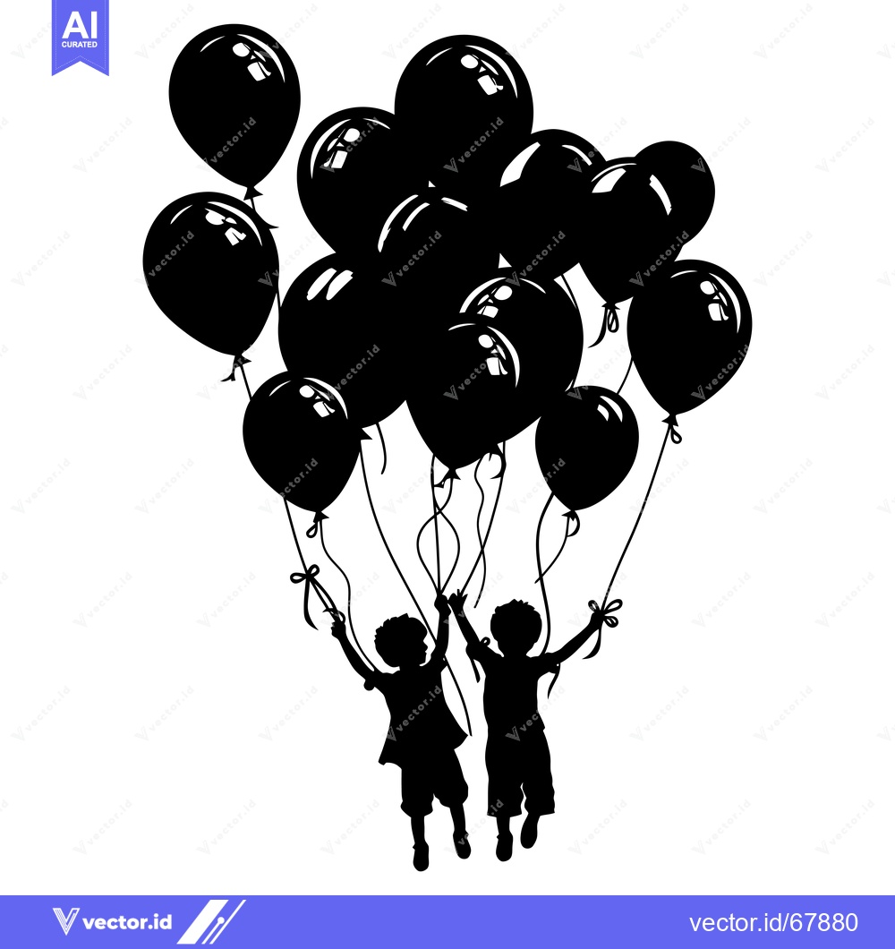 Premium Vector dari Two Silhouettes of Children Holding Black Balloons