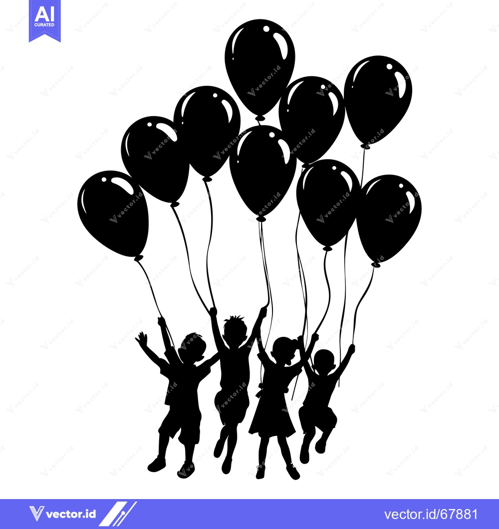 Premium Vector dari Silhouette of Children Holding Balloons