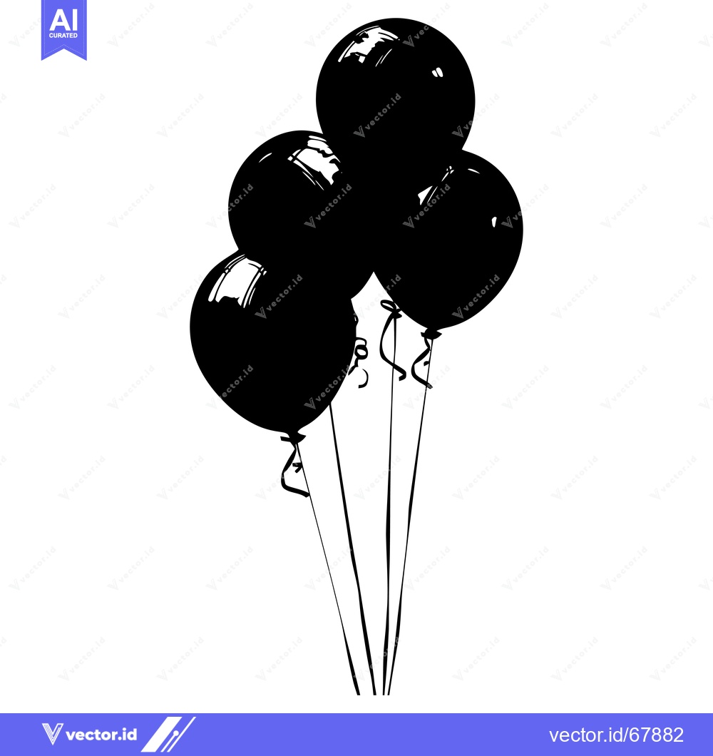 Premium Vector of Black and White Silhouette of Four Balloons Tied Together