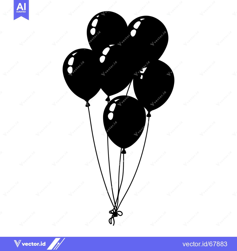 Premium Vector dari Black and White Silhouette of Five Balloons Tied Together