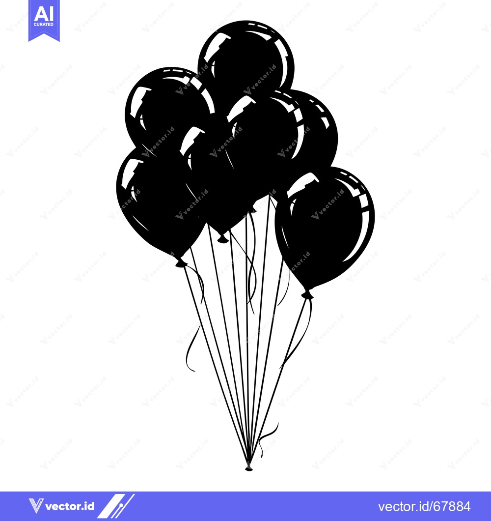 Premium Vector dari Black and white silhouette of a bunch of balloons with strings
