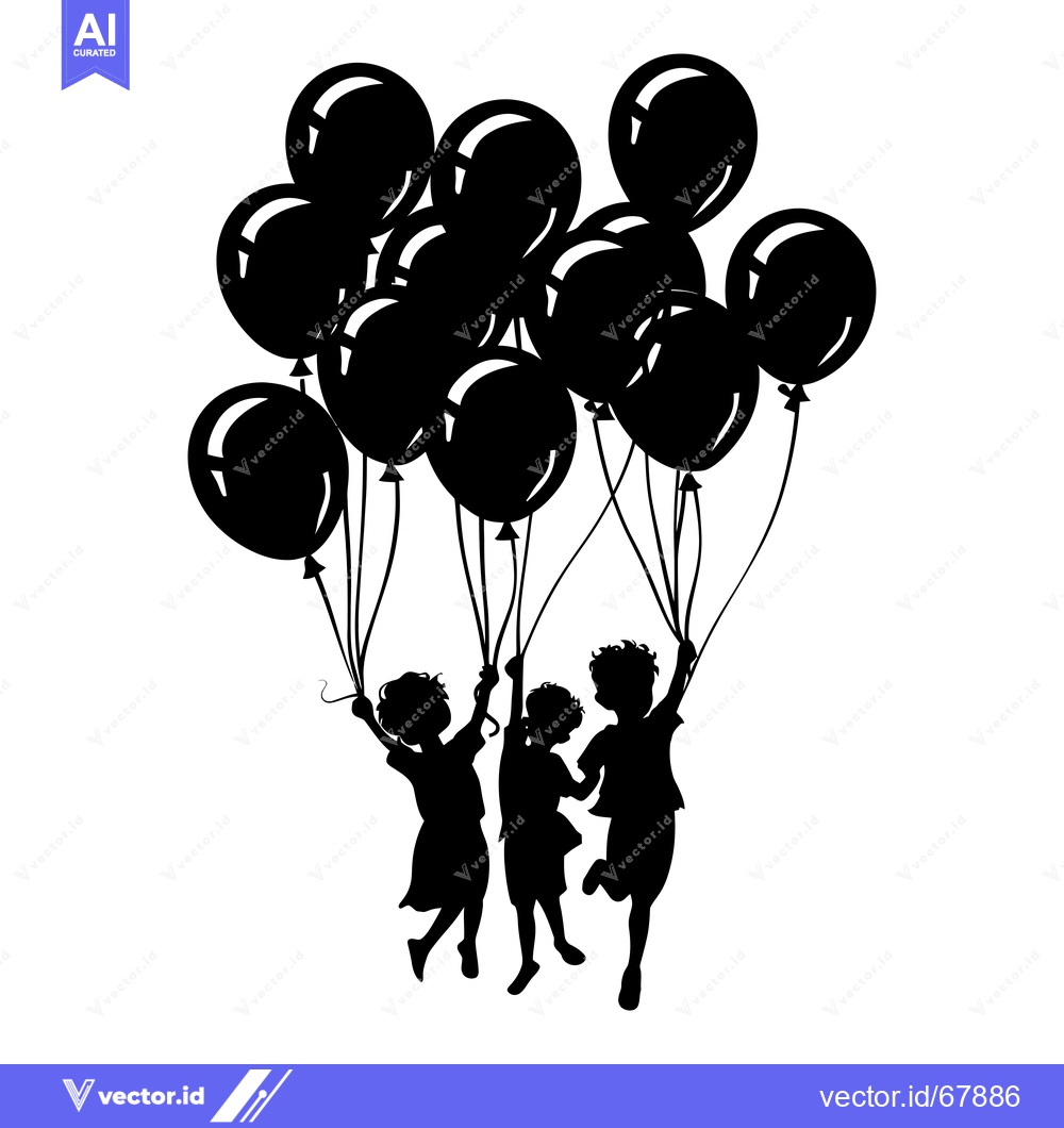 Premium Vector of Silhouette of three children holding a bunch of balloons