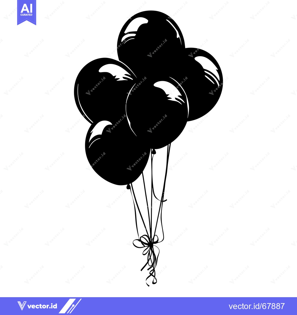Premium Vector of A black and white silhouette of a bunch of balloons tied together