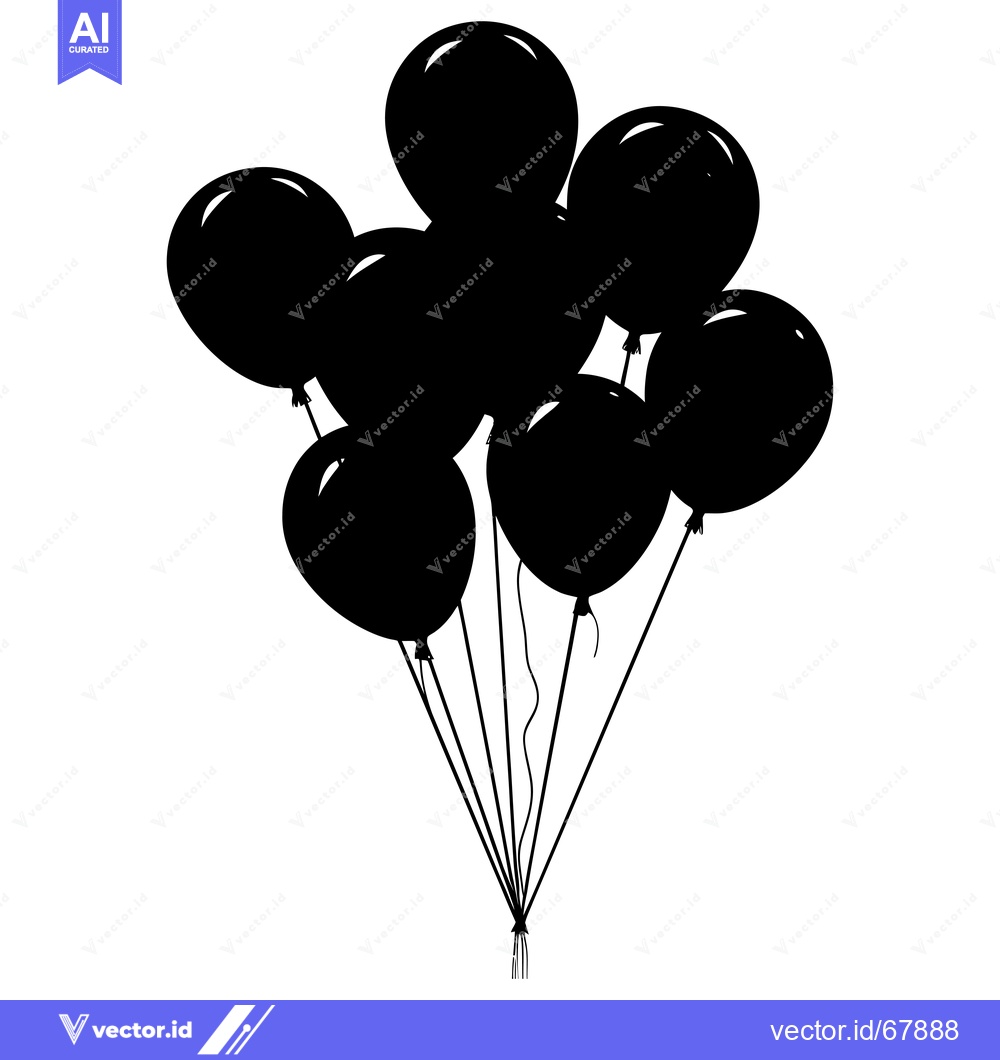 Premium Vector of Black and White Silhouette of a Bunch of Balloons
