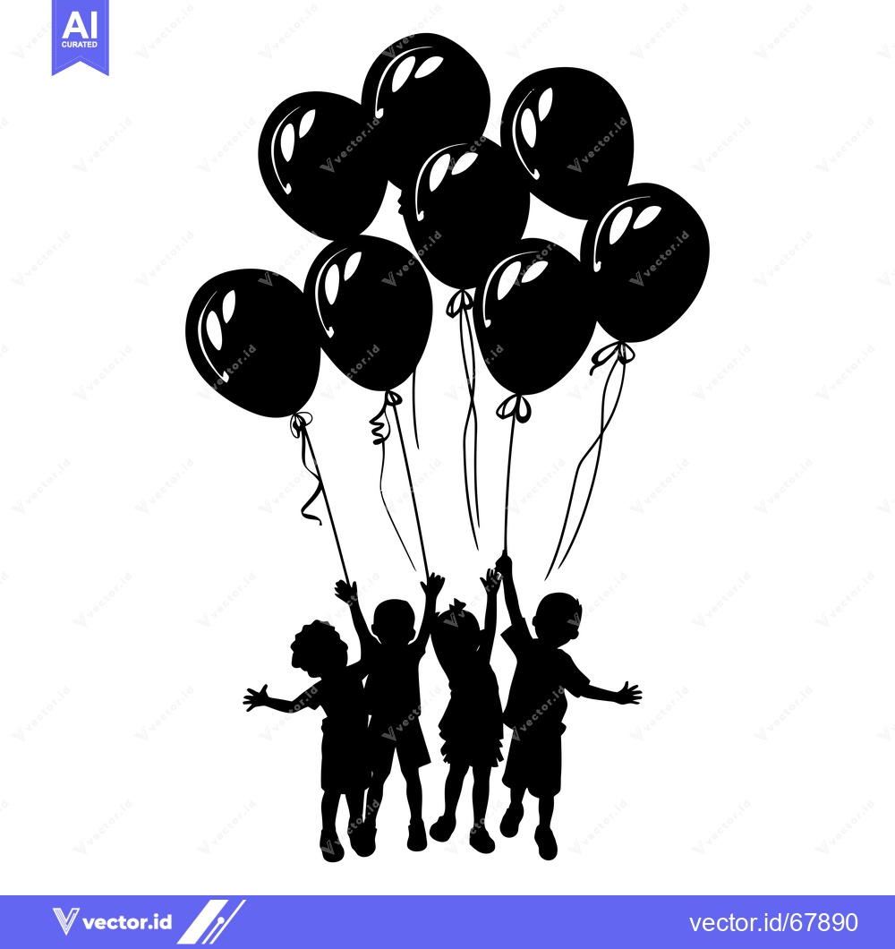 Premium Vector dari Silhouettes of four children holding balloons