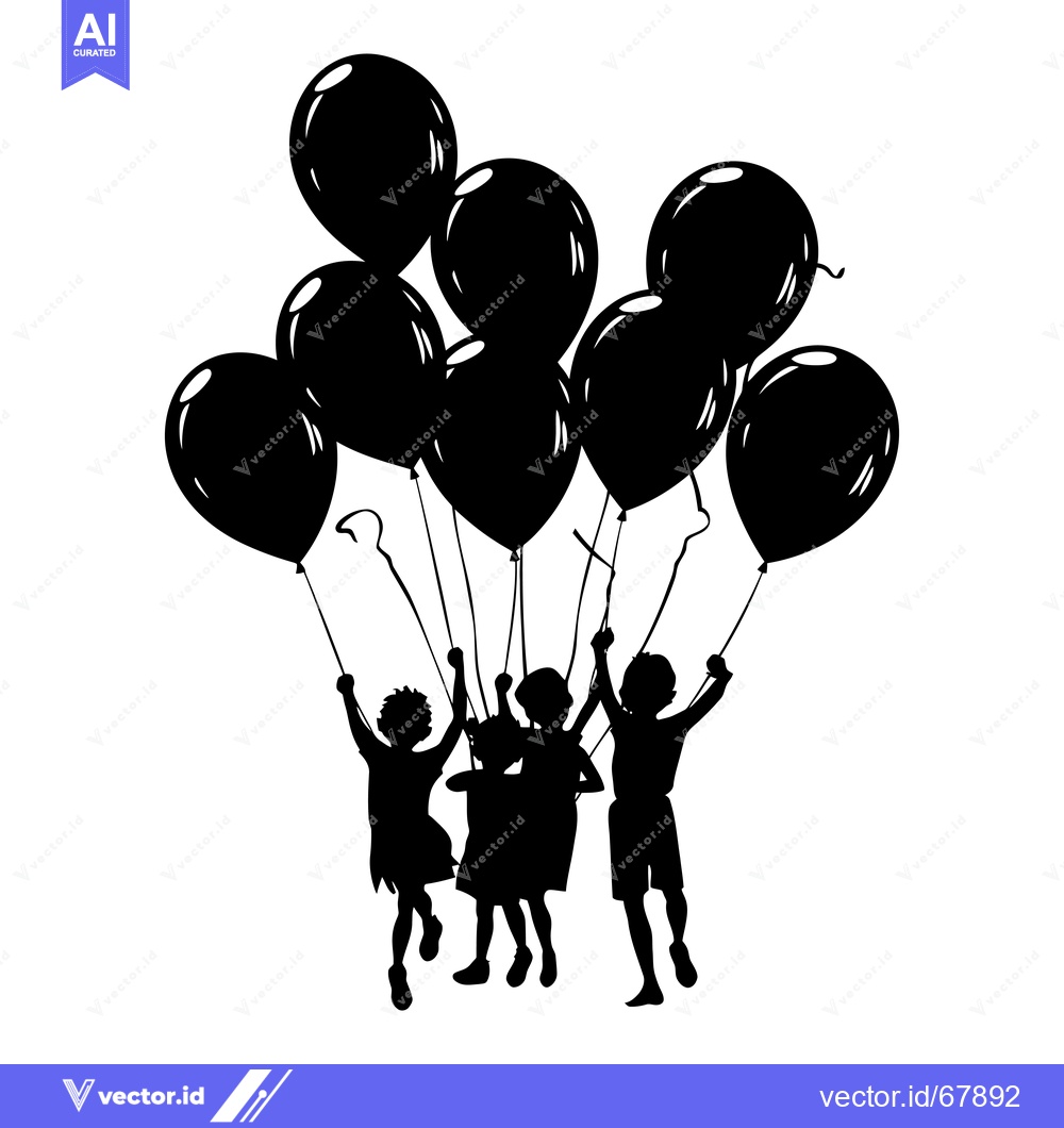 Premium Vector of Silhouette of four children holding balloons