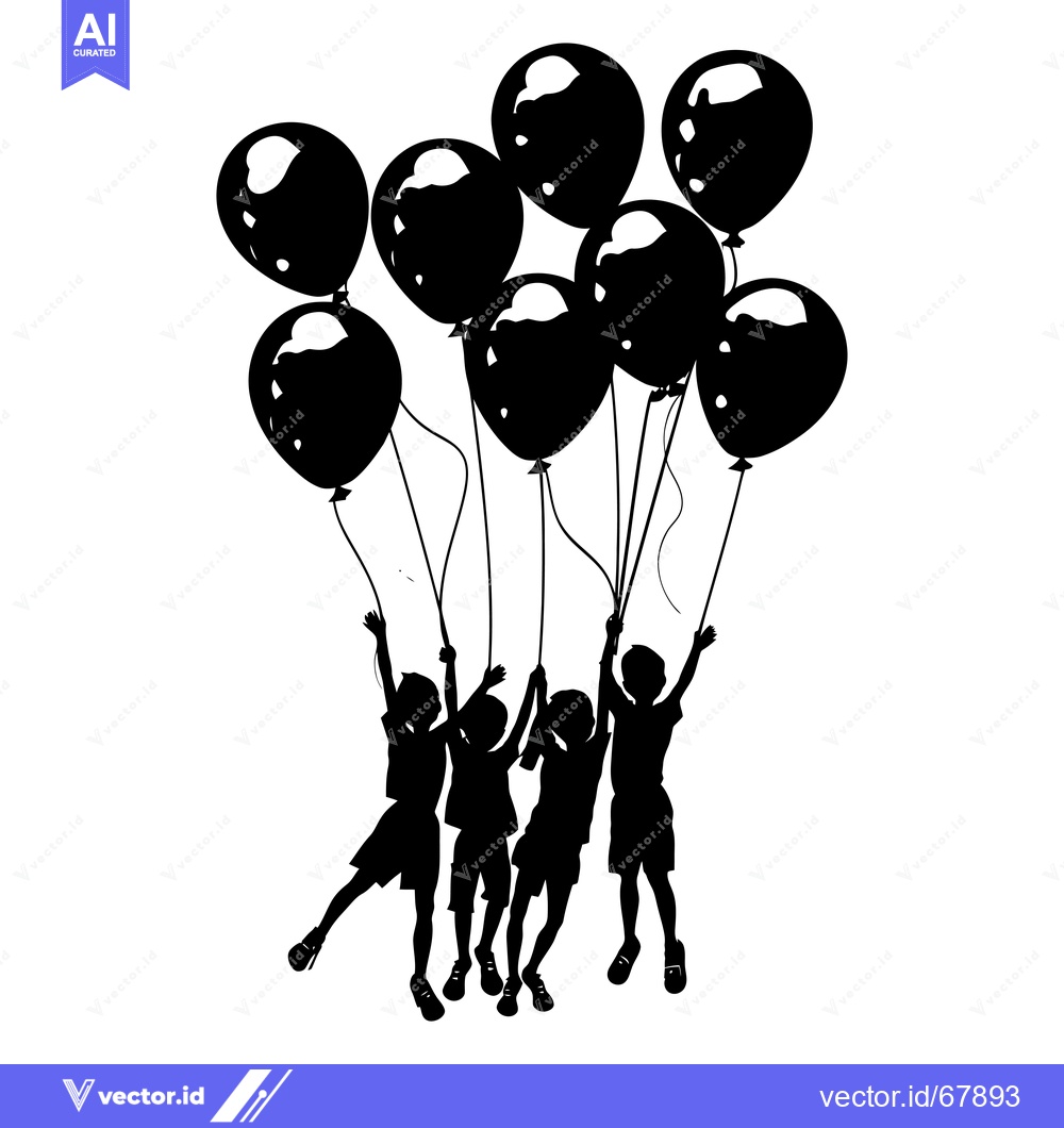Premium Vector dari Silhouette of Four Children Holding Balloons