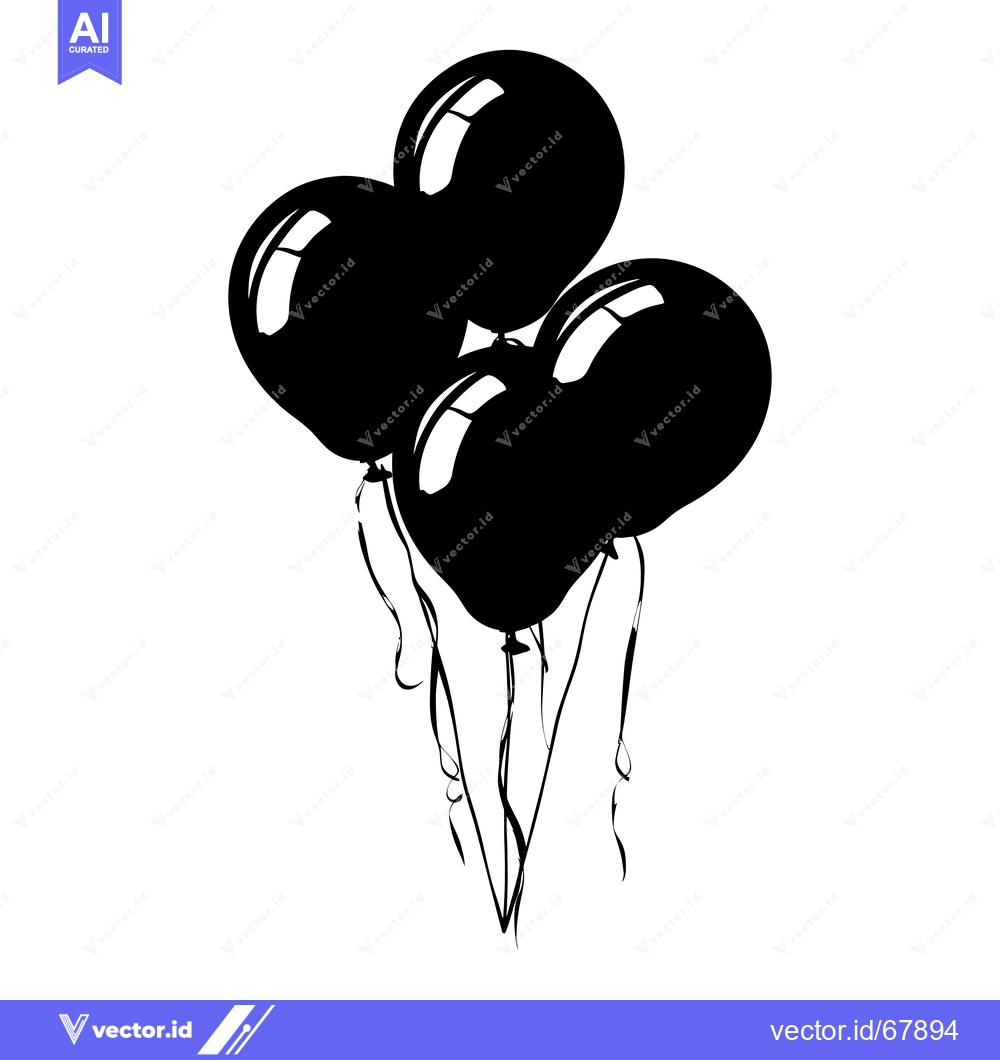 Premium Vector of Black and White Silhouette of Balloons with Ribbons