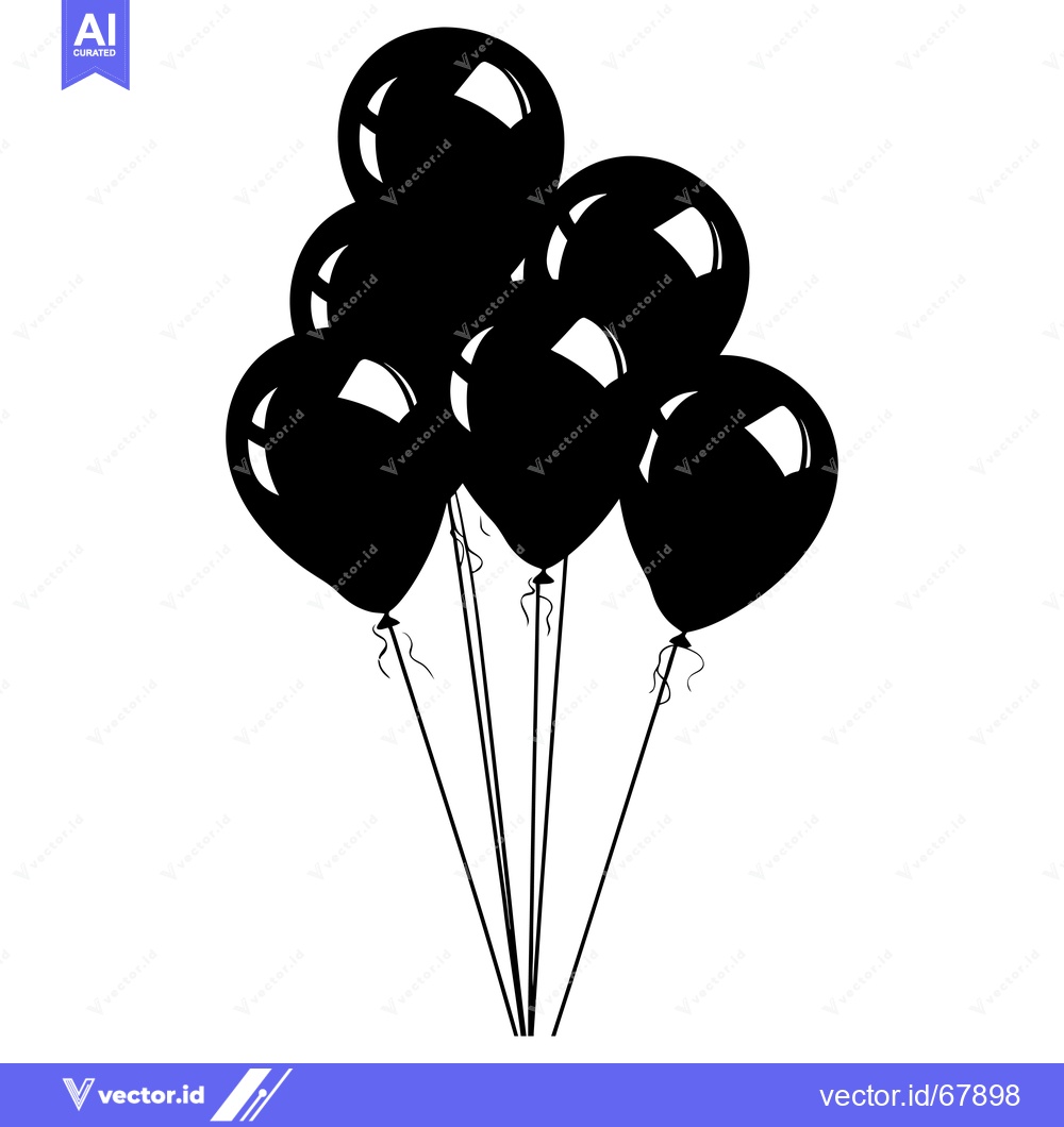 Premium Vector of A Silhouette of Six Black Balloons with Strings