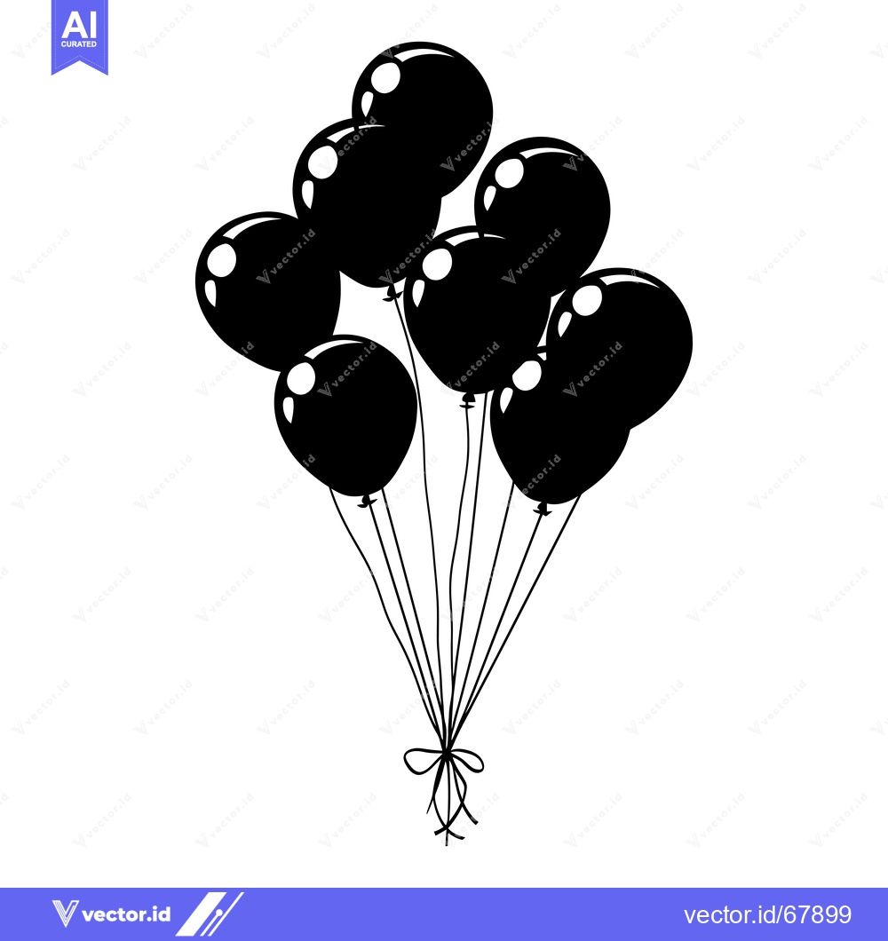 Premium Vector of A Bouquet of Seven Black Balloons Tied Together