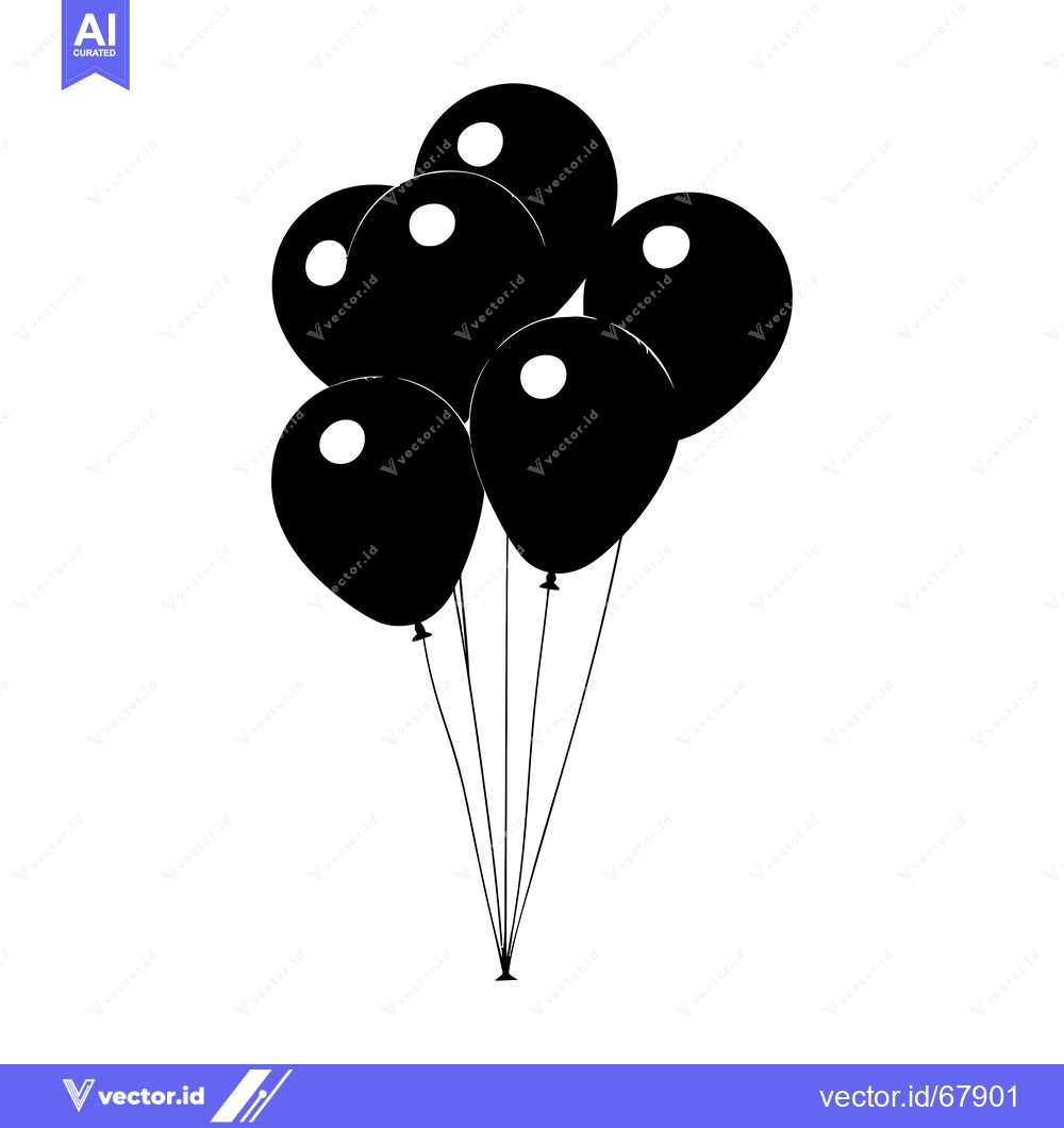 Premium Vector dari Black and White Silhouette of Five Balloons Tied Together