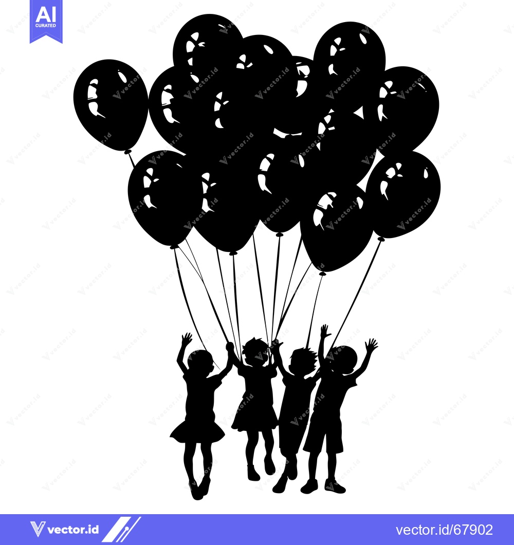 Premium Vector of Silhouettes of Four Children Holding Balloons