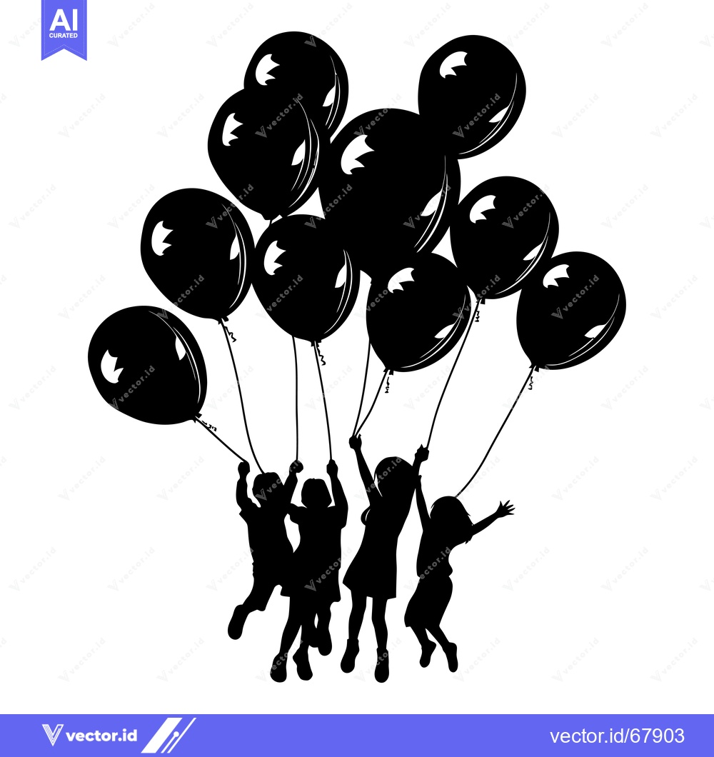 Premium Vector dari Four Children Holding Black Balloons