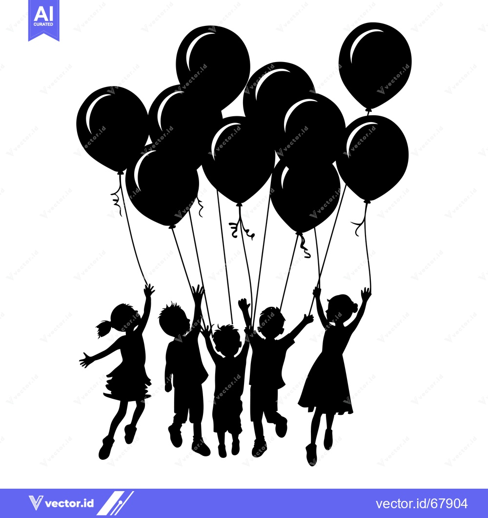 Premium Vector dari Silhouette of Children Holding Balloons