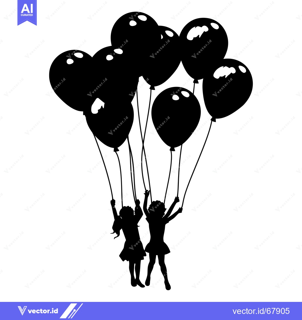 Premium Vector dari Two Girls Holding Balloons Silhouettes