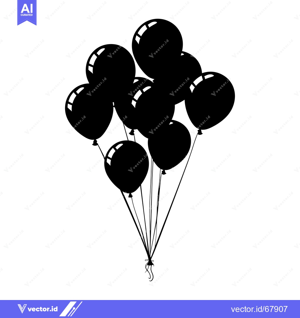 Premium Vector dari A cluster of eight black balloons tied together with strings