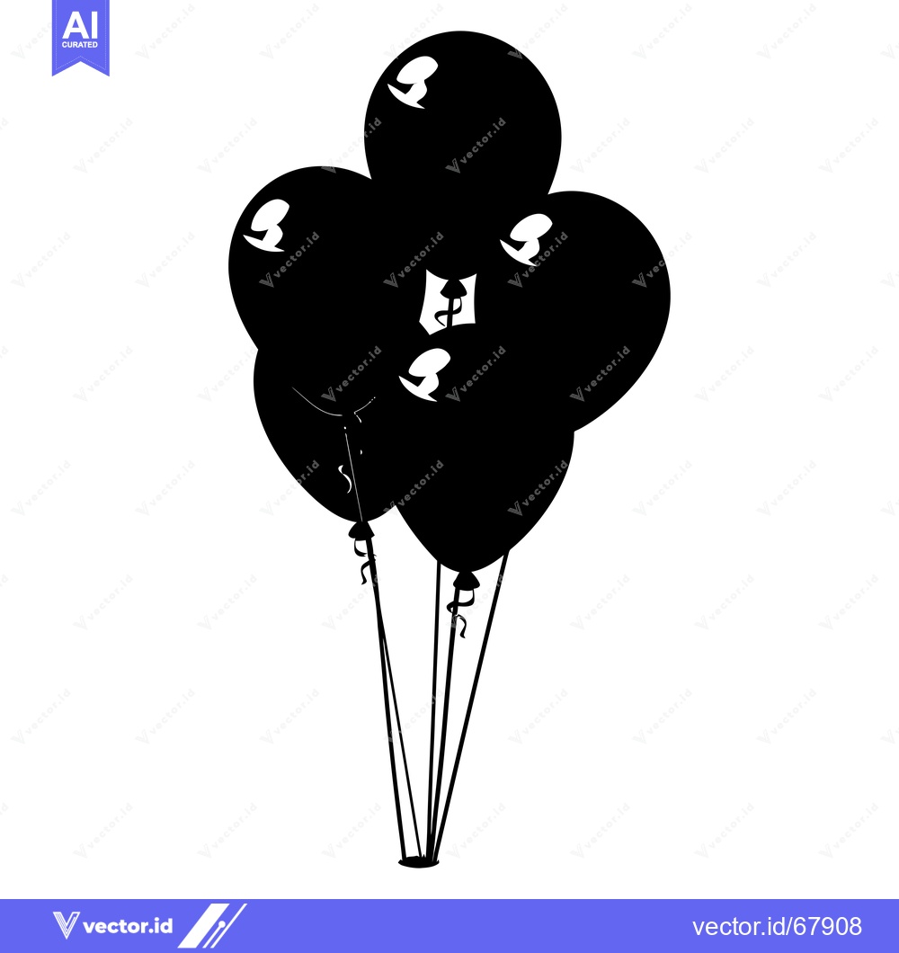 Premium Vector dari A group of black silhouette balloons with strings