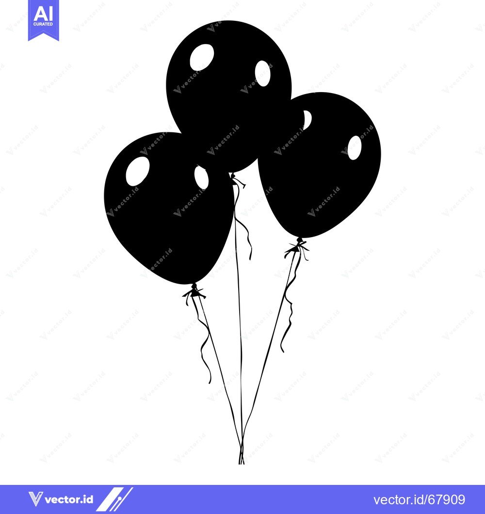 Premium Vector of Three Black Balloons with Ribbons