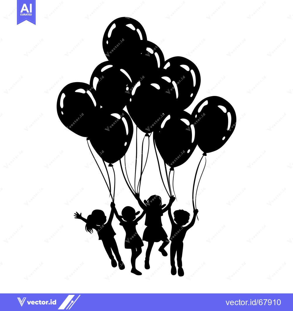 Premium Vector of Silhouette of four children holding balloons