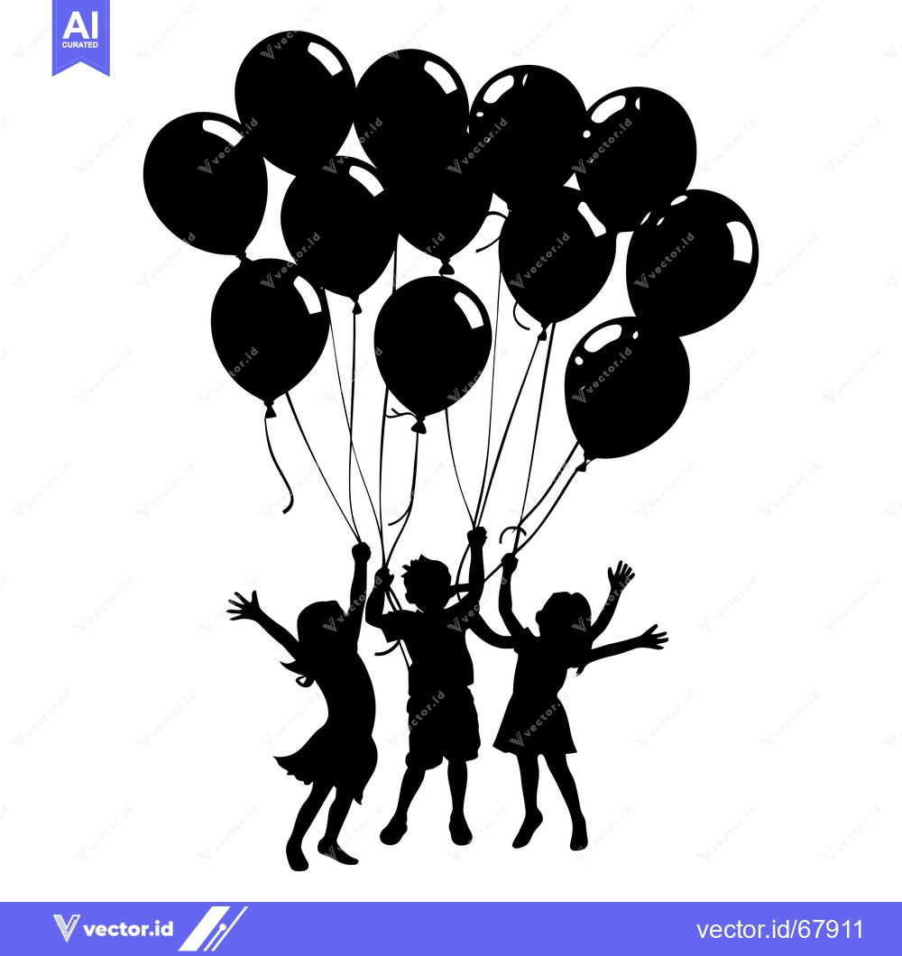 Premium Vector dari Three Children Holding a Bunch of Balloons
