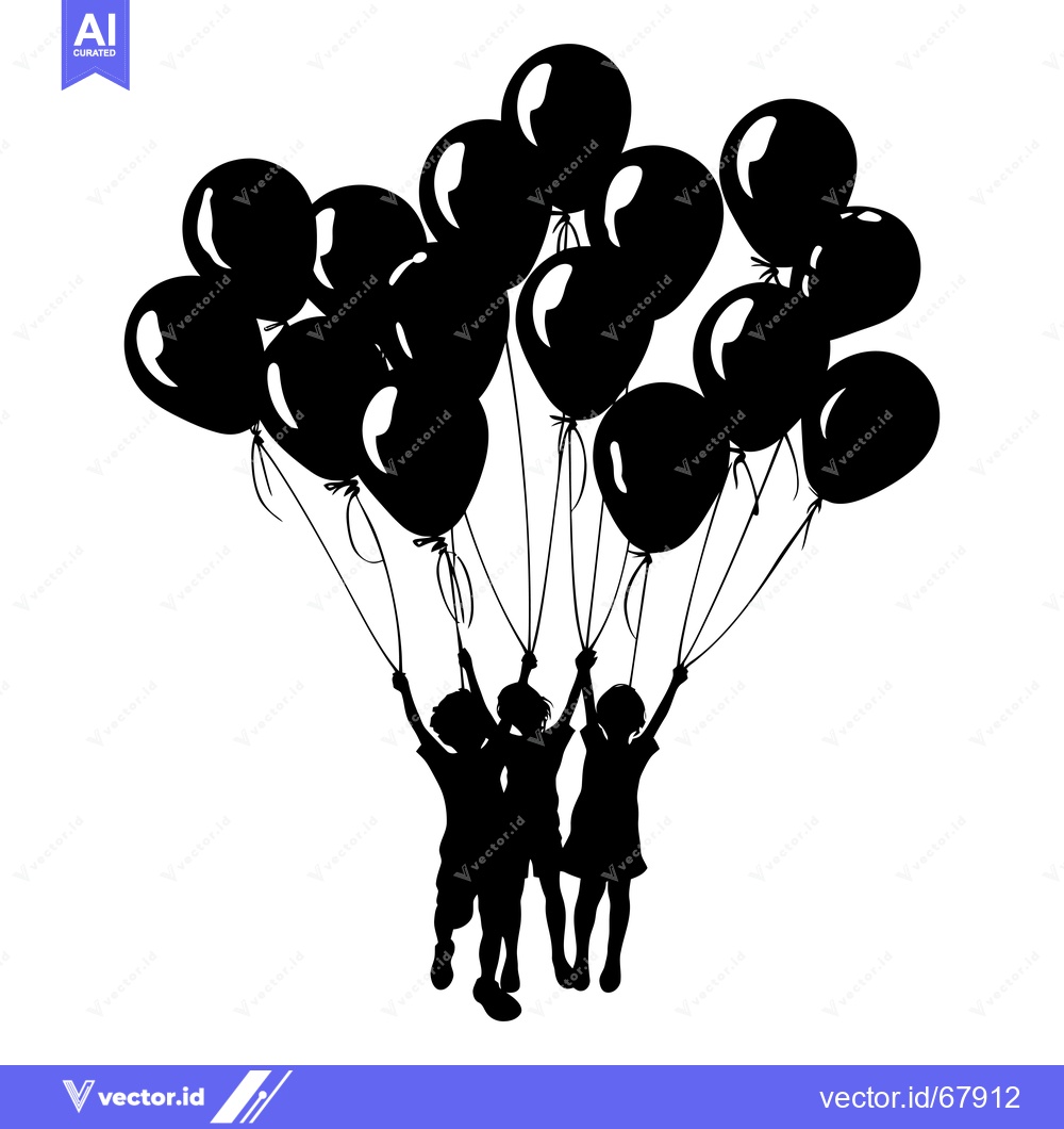 Premium Vector of Silhouette of Three Children Holding Balloons