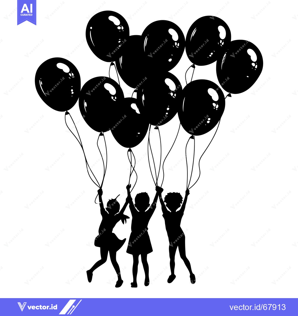 Premium Vector of Three Children Silhouetted Holding Balloons