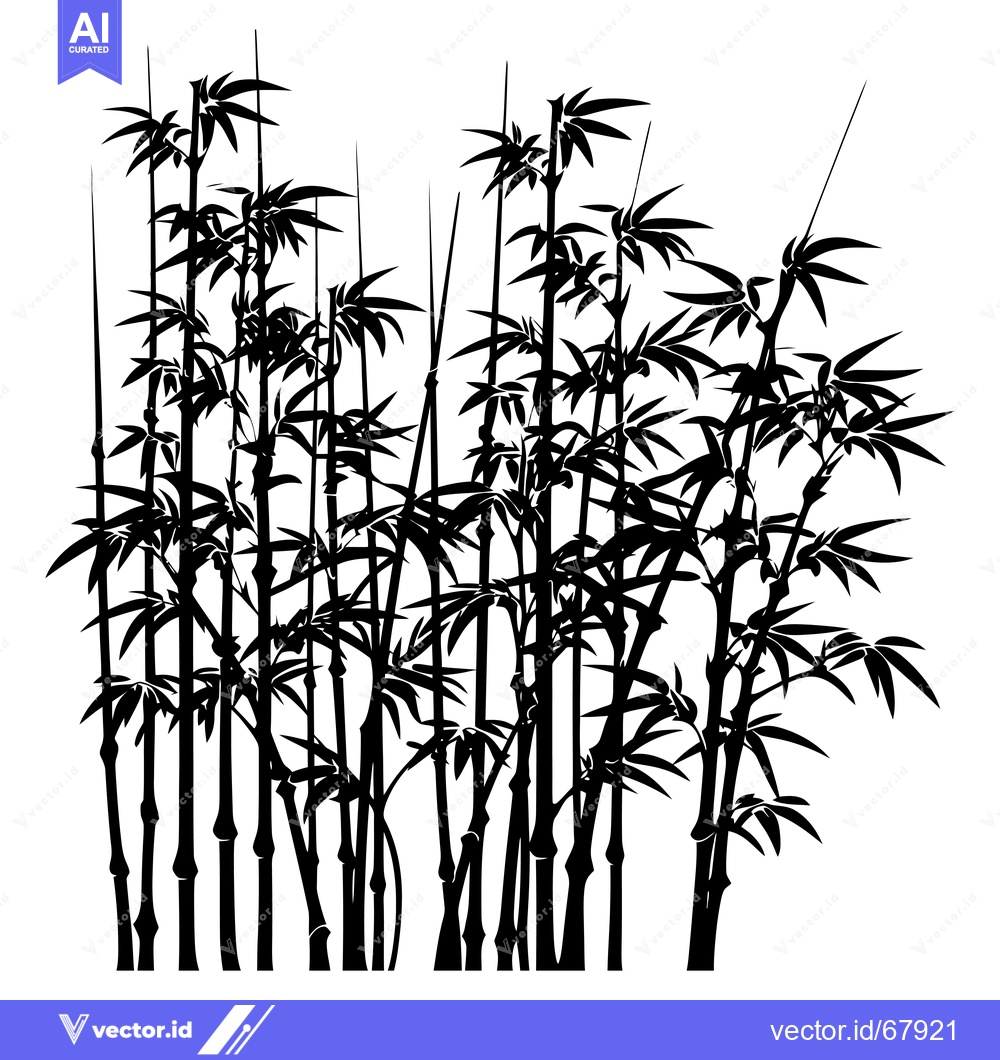 Premium Vector dari Black and white silhouette of bamboo stalks and leaves