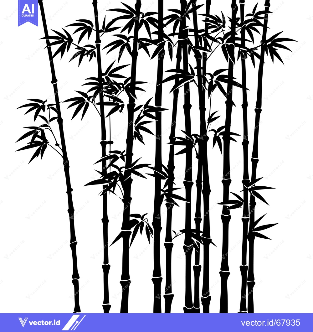 Premium Vector of Black and White Silhouette of Bamboo Stalks and Leaves