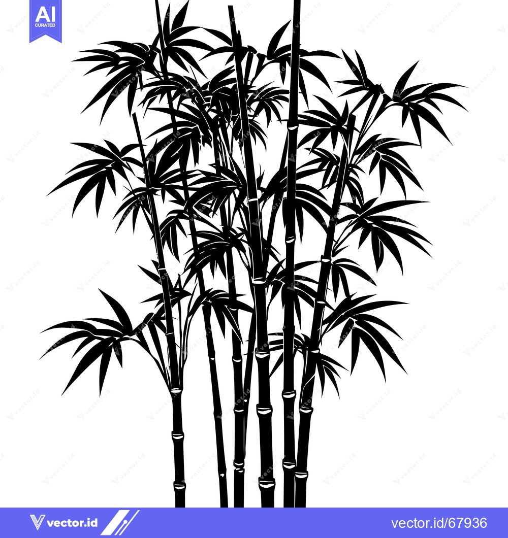 Premium Vector dari Black and White Silhouette of a Cluster of Bamboo Plants