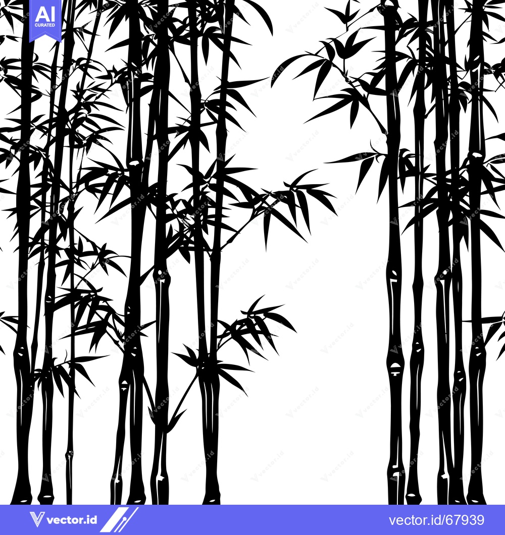 Premium Vector of Black and White Silhouette of Bamboo Stalks with Leaves