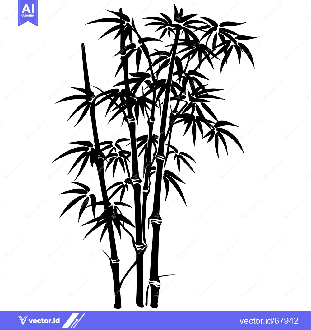 Premium Vector dari Black and White Silhouette of Bamboo Shoots with Leaves