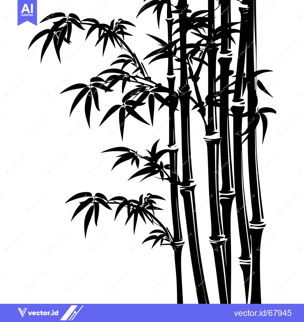 Premium Vector dari Black and White Silhouette of Bamboo Stalks and Leaves