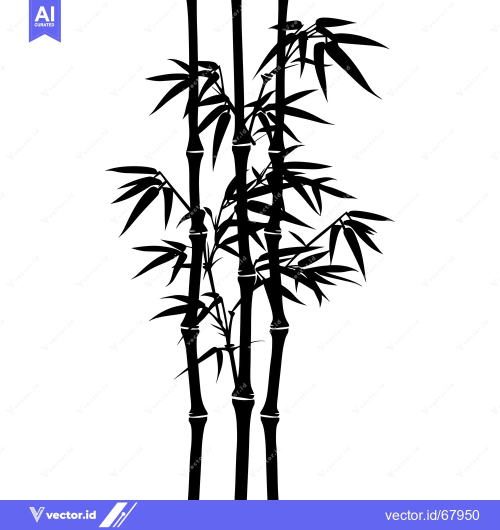 Premium Vector dari Black and White Silhouette of Bamboo Stalks with Leaves