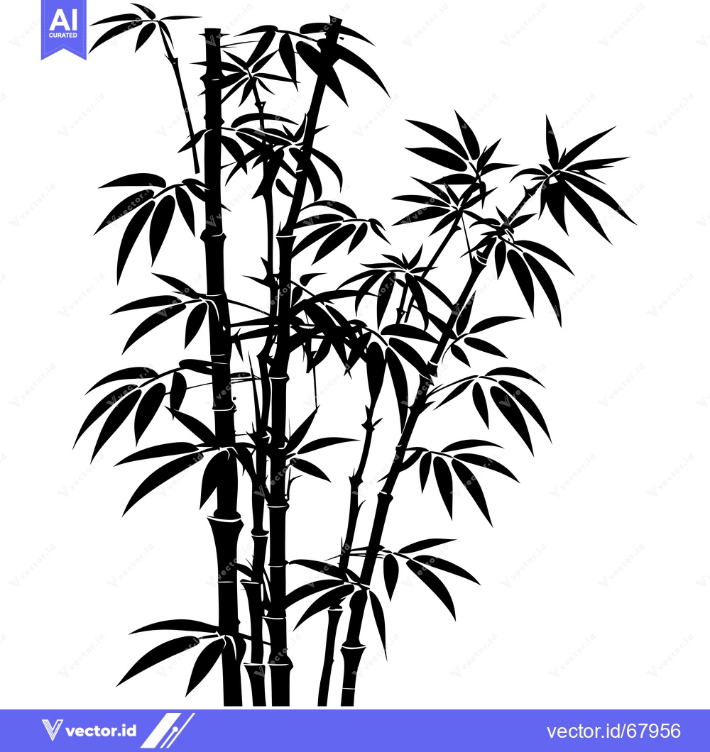 Premium Vector of Black and White Silhouette of Bamboo Plants