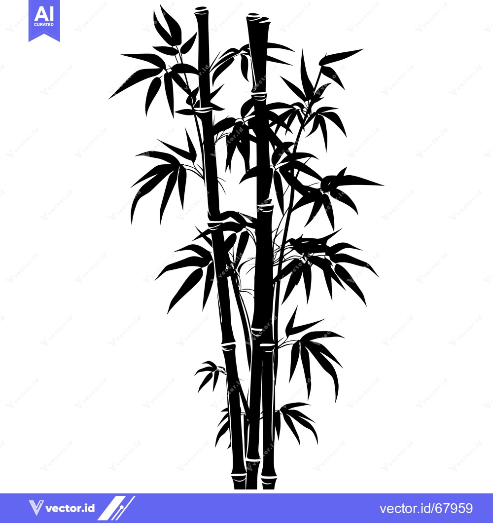 Premium Vector dari A Black and White Silhouette of Bamboo Stalks and Leaves
