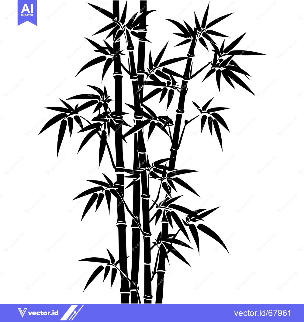 Premium Vector of Black and White Silhouette of a Cluster of Bamboo Stalks with Leaves