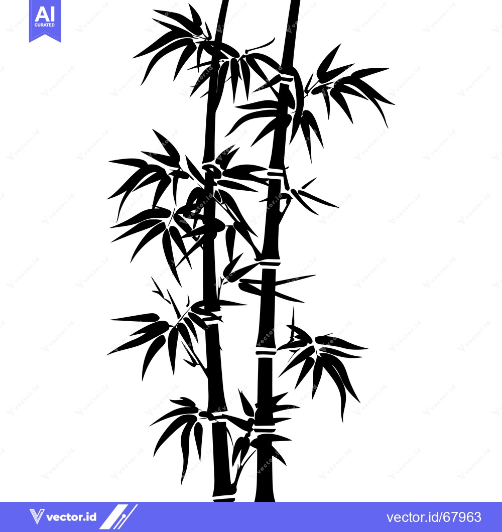 Premium Vector of Black and White Silhouette of Two Bamboo Plants