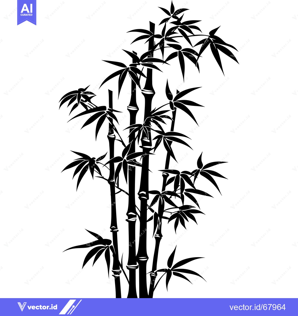 Premium Vector of Black and White Silhouette of a Bamboo Plant
