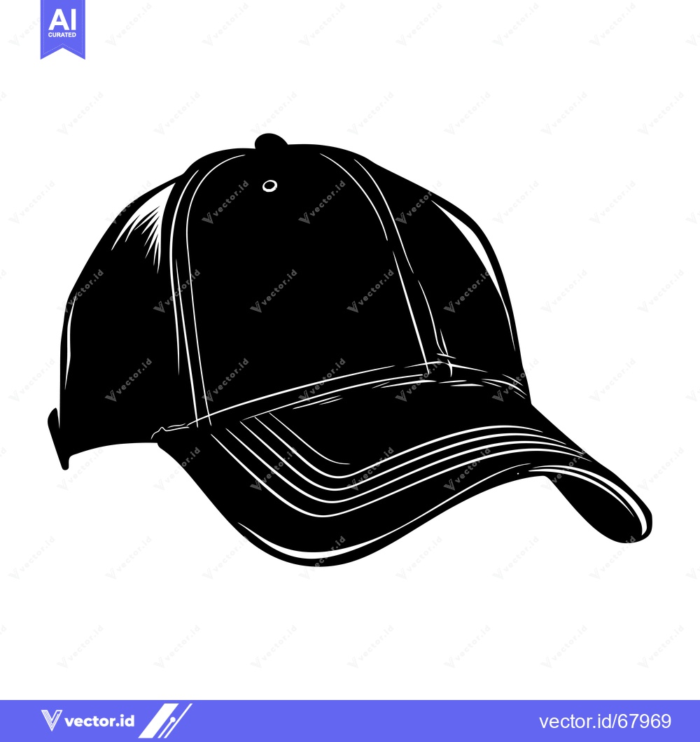 Premium Vector of Black and White Illustration of a Baseball Cap