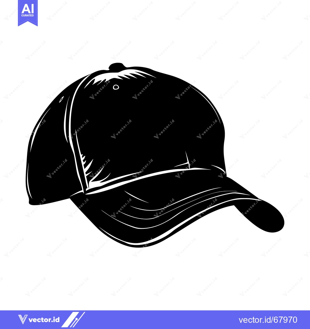 Premium Vector of Black and White Illustration of a Baseball Cap