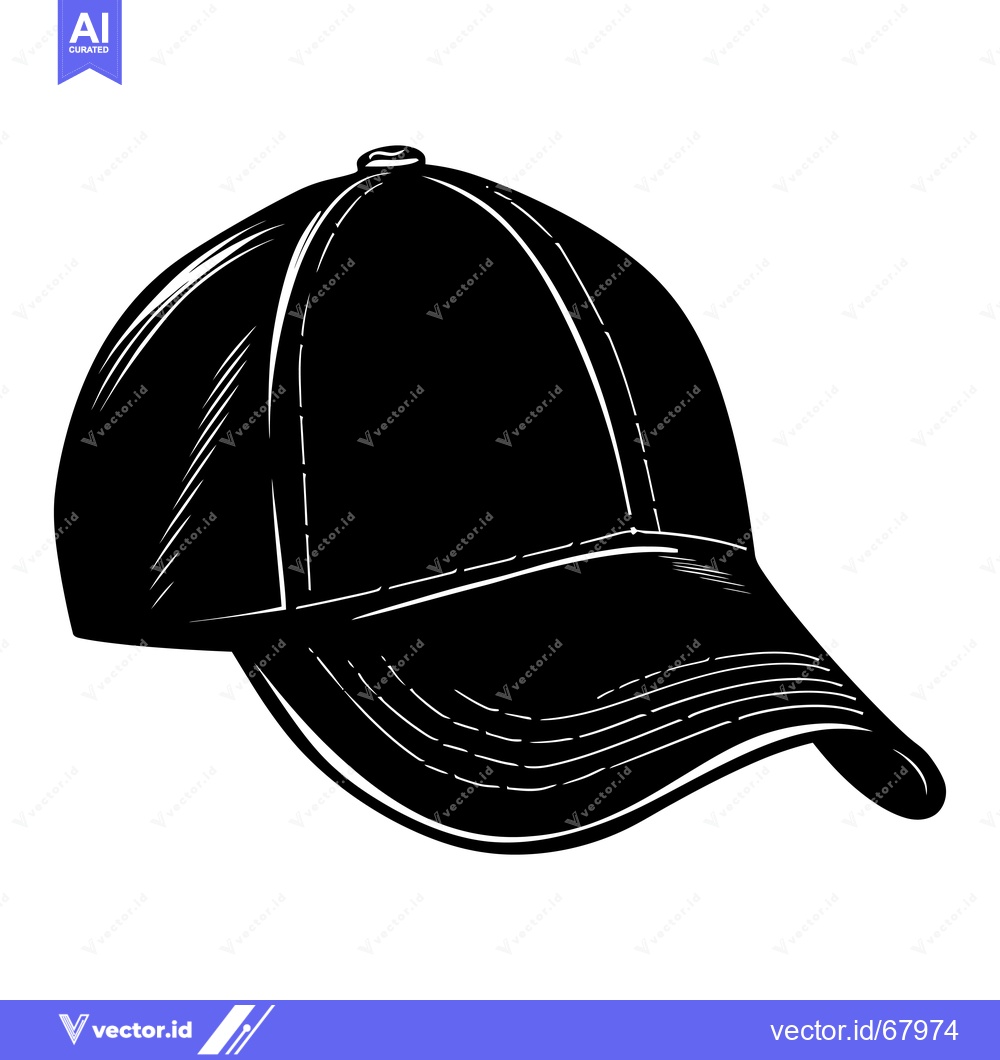 Premium Vector dari Black and White Line Drawing of a Baseball Cap