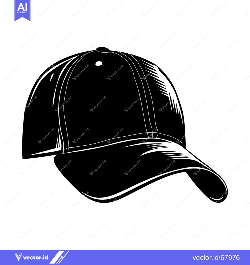 Premium Vector of A black and white illustration of a baseball cap