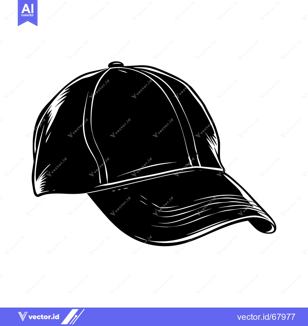 Premium Vector of Black and White Illustration of a Baseball Cap