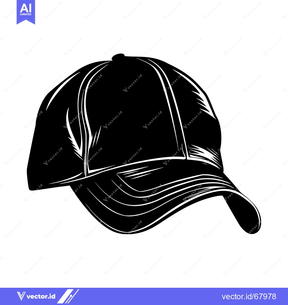 Premium Vector dari A Black and White Illustration of a Baseball Cap