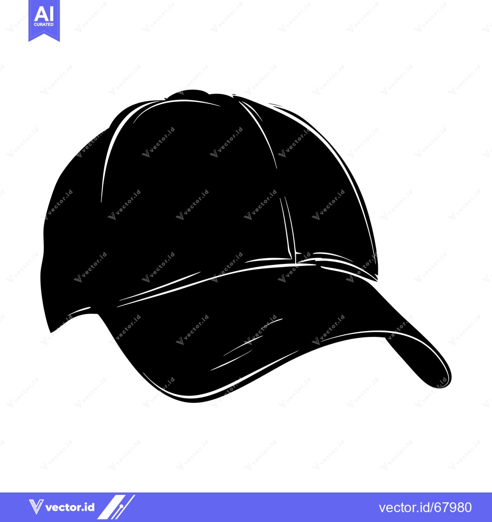 Premium Vector dari A black and white silhouette of a baseball cap