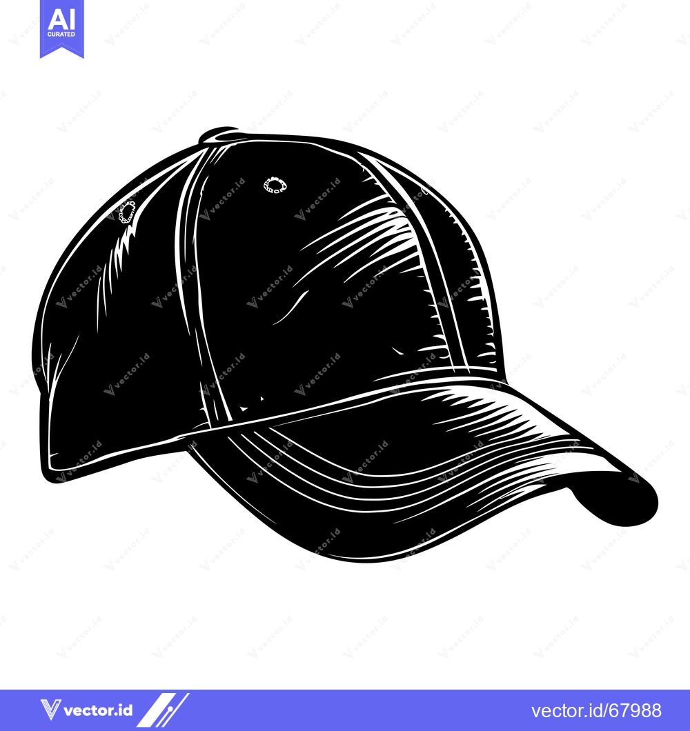 Premium Vector of Black and White Illustration of a Baseball Cap